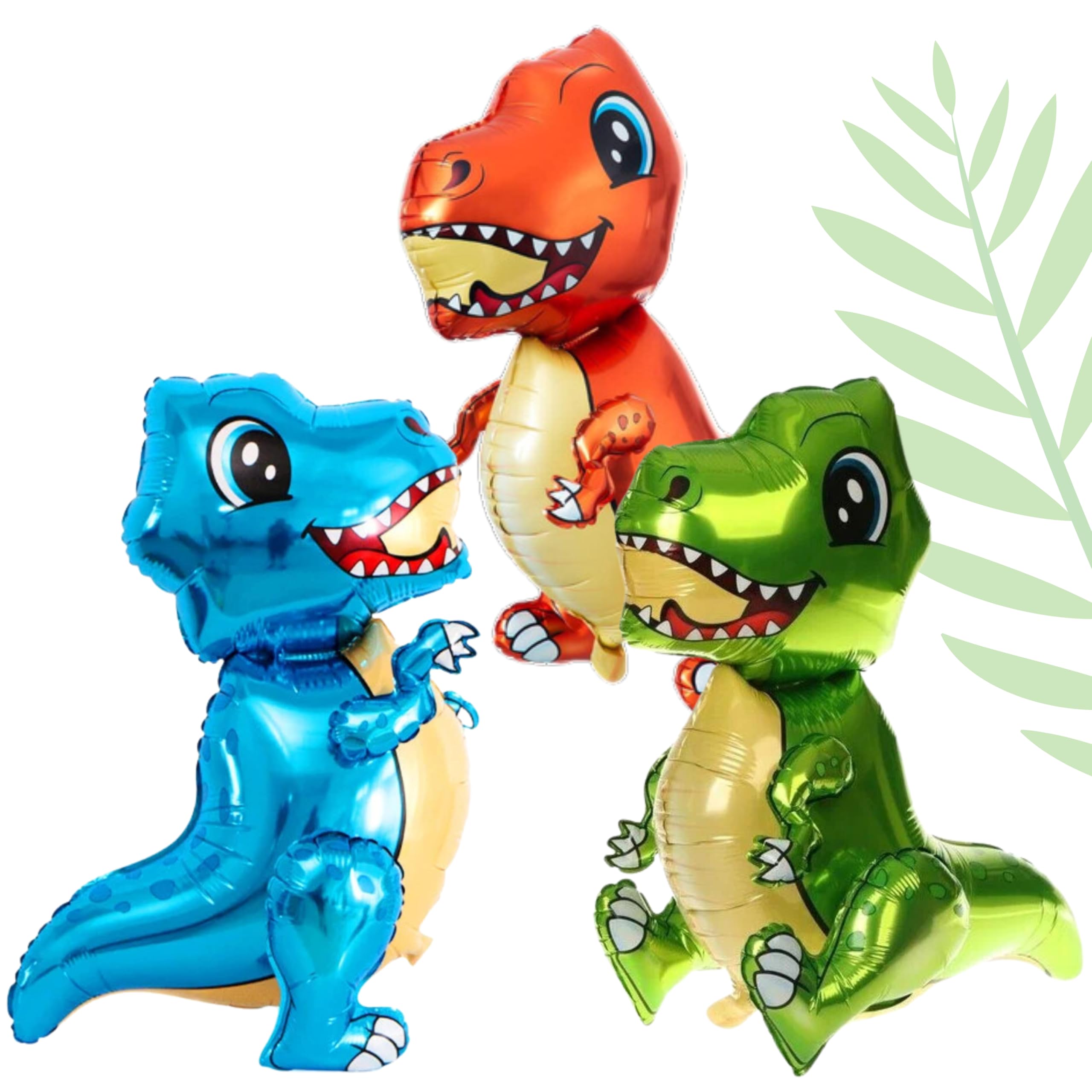 Pack of 3 Big Tyrannosaurus Foil Balloons 3D Dinosaur Balloons for Birthday Party Decorations (Blue, Green, Orange)