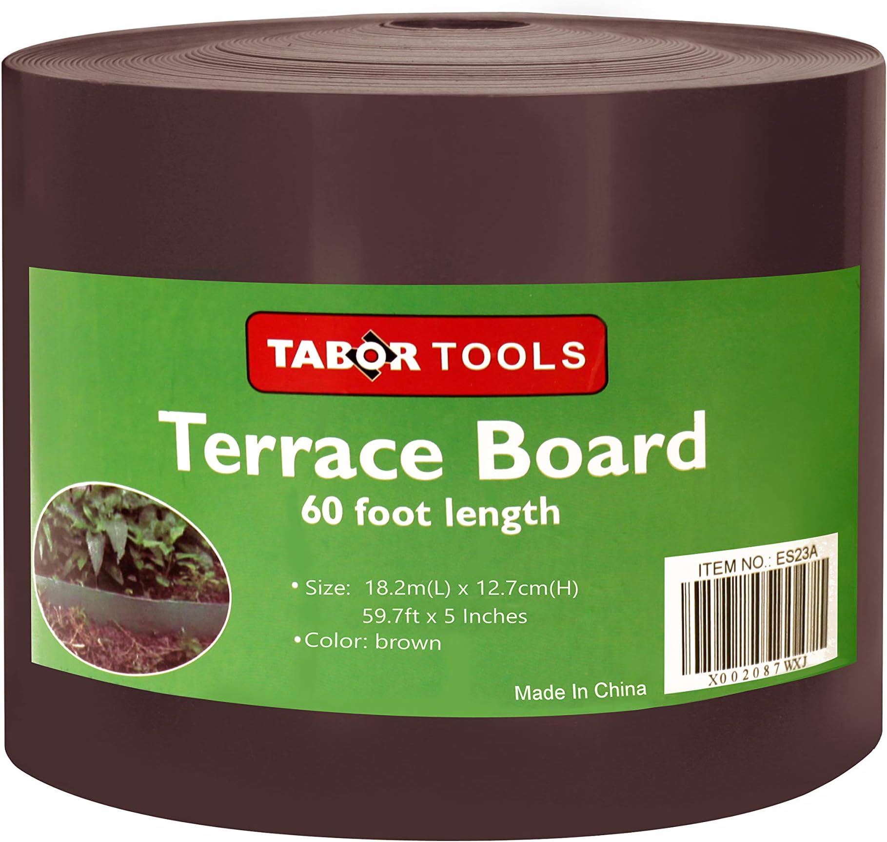 TABOR TOOLSTerrace Board, Landscape Edging Coil, Grass Barrier, Bender Board, Garden Liner,1/25 = 0.04 Inch Thin, 5 Inch High. ES25. (60 Feet, Brown)