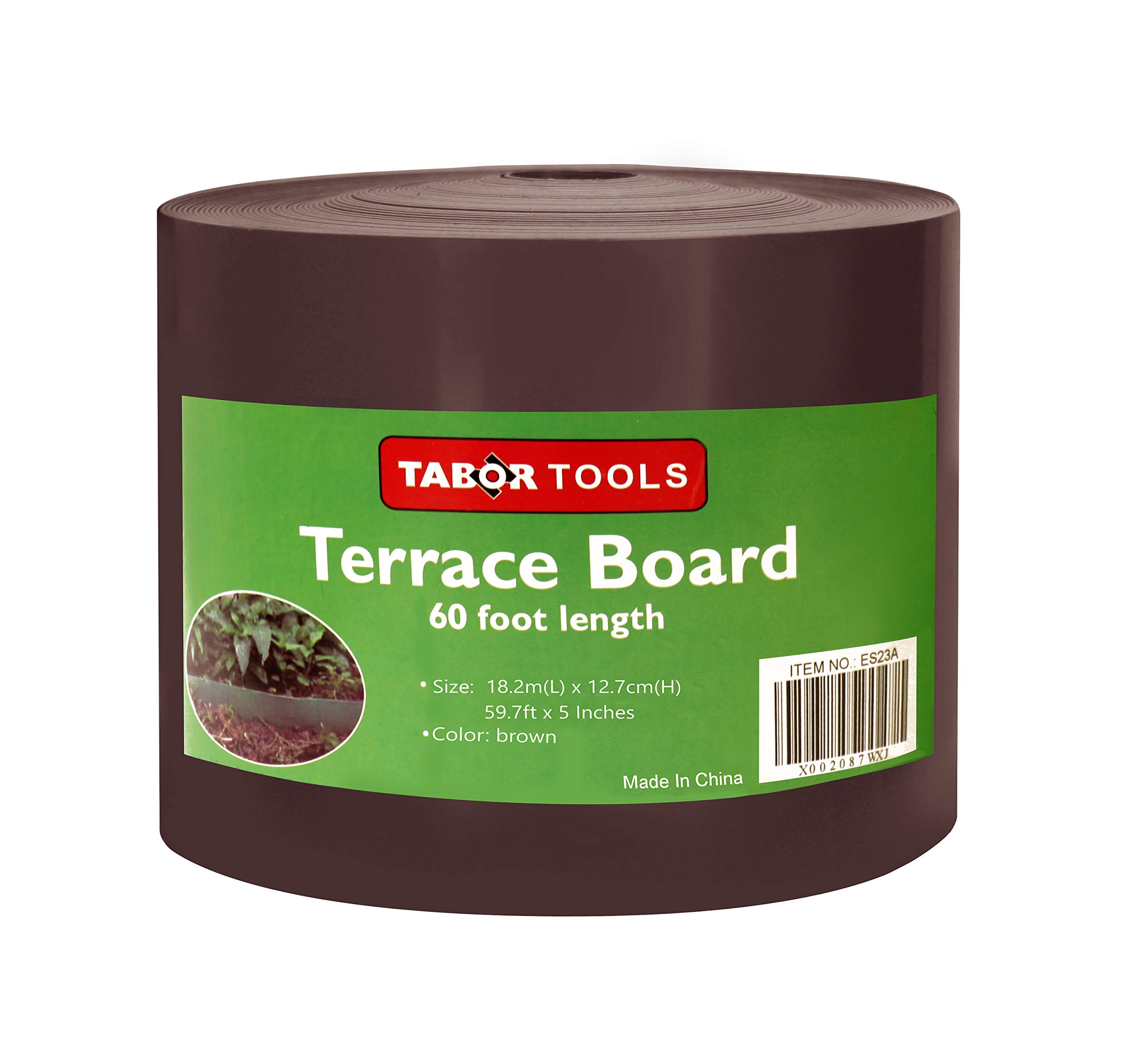 TABOR TOOLSTerrace Board, Landscape Edging Coil, Grass Barrier, Bender Board, Garden Liner,1/25 = 0.04 Inch Thin, 5 Inch High. ES25. (60 Feet, Brown)