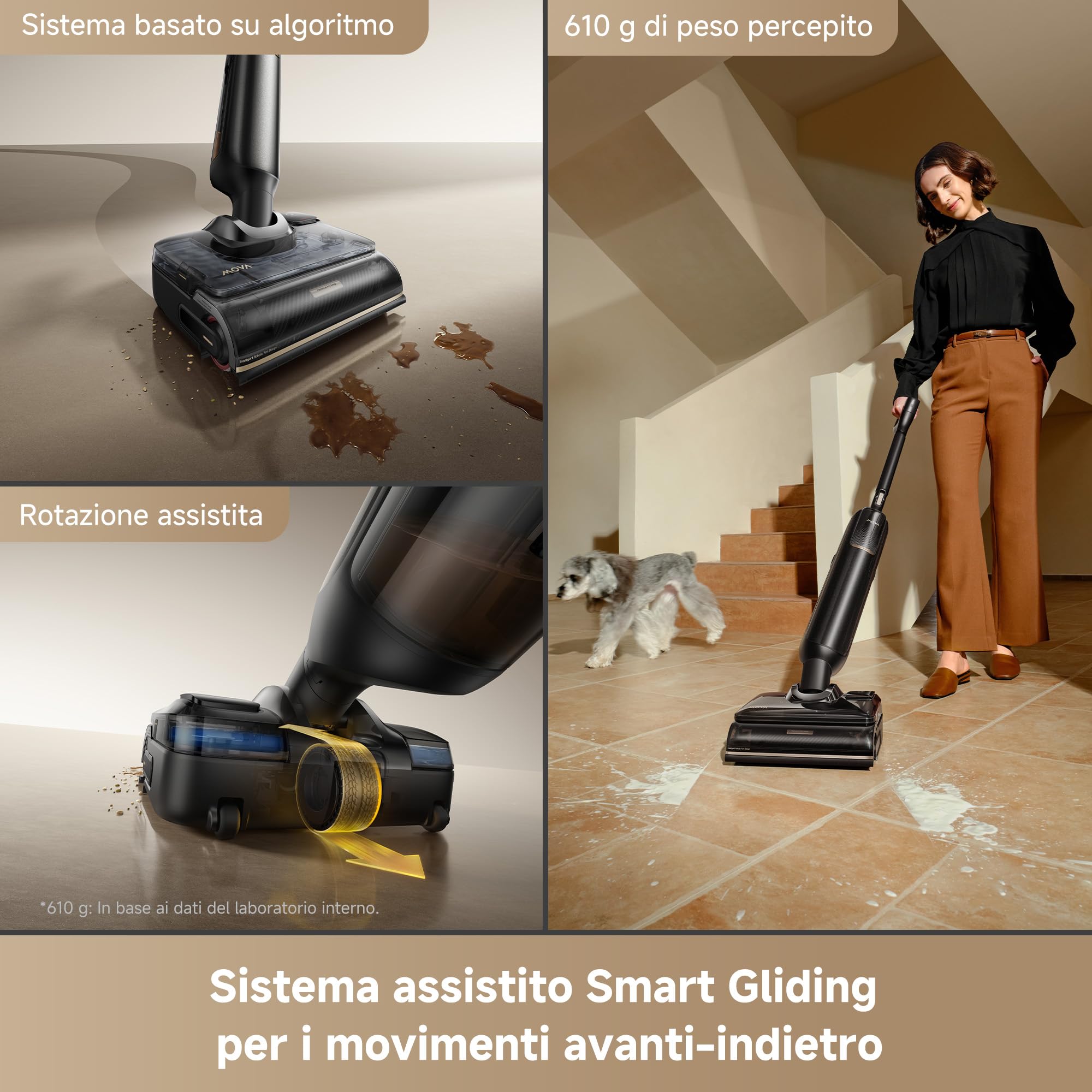 MOVA M50 Ultra Aspirapolvere Lavapavimenti Senza Fili, 22kPa, 0-Gap Braccio Robotico, Manico Pieghevole ed Estensibile, Scivolamento avanti-indietro, a immersione a 100 °C, Asciugatura in 5 min a 90°C