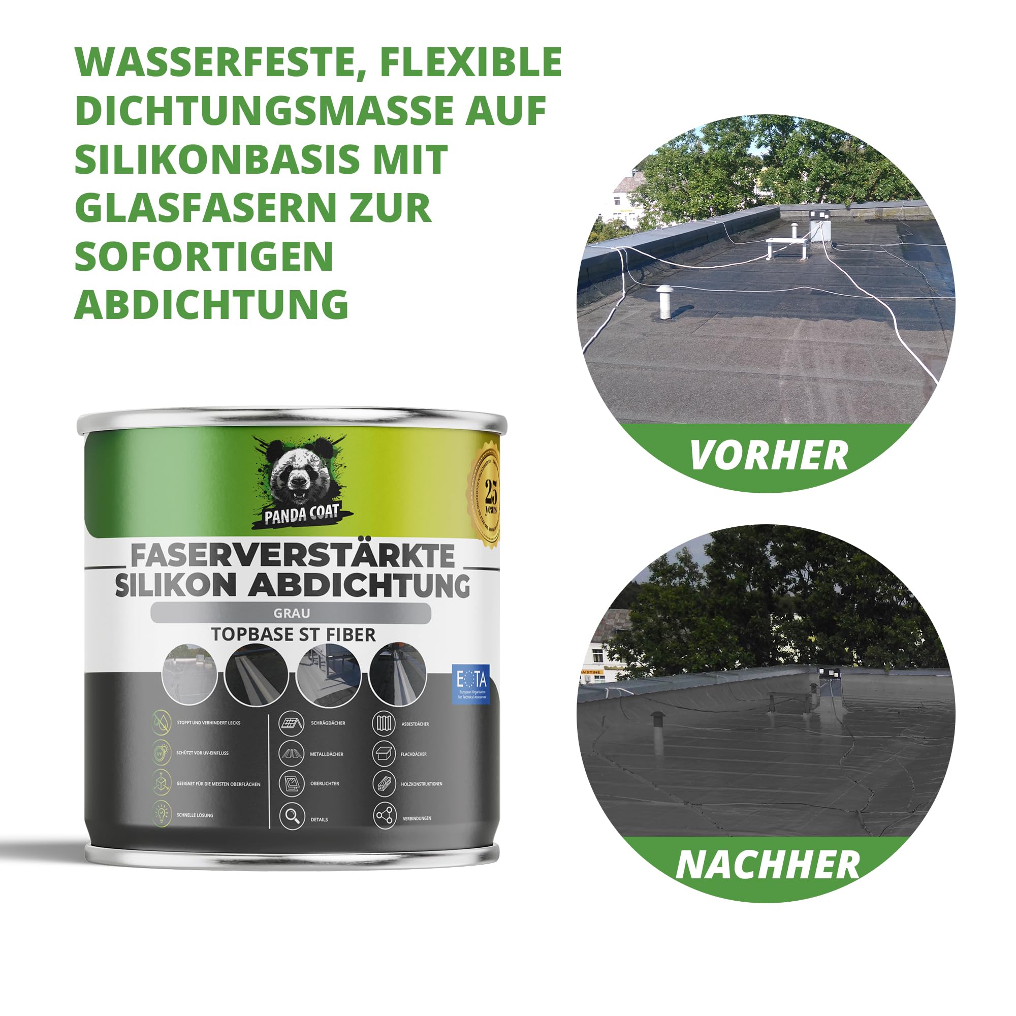TopBase ST Fiber Grau (4.7 kg) – Flüssigkunststoff Dichtmittel für Dachfläche mit Glasfasern – Dachflächen, Schornsteine, Wohnwagen, Betonplatten, Flächendichtung, Wasserdicht & UV-beständig