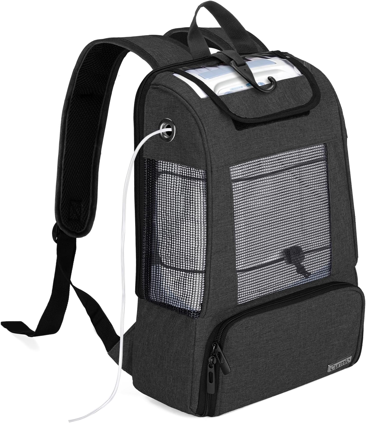 CURMIO Travel Carrying Bag for Portable Oxygen Concentrators, Universal POC Backpack with Mesh Panels for Breathability, Compatible with Inogen, Oxygo, Caire Units, for on-The-go,Black