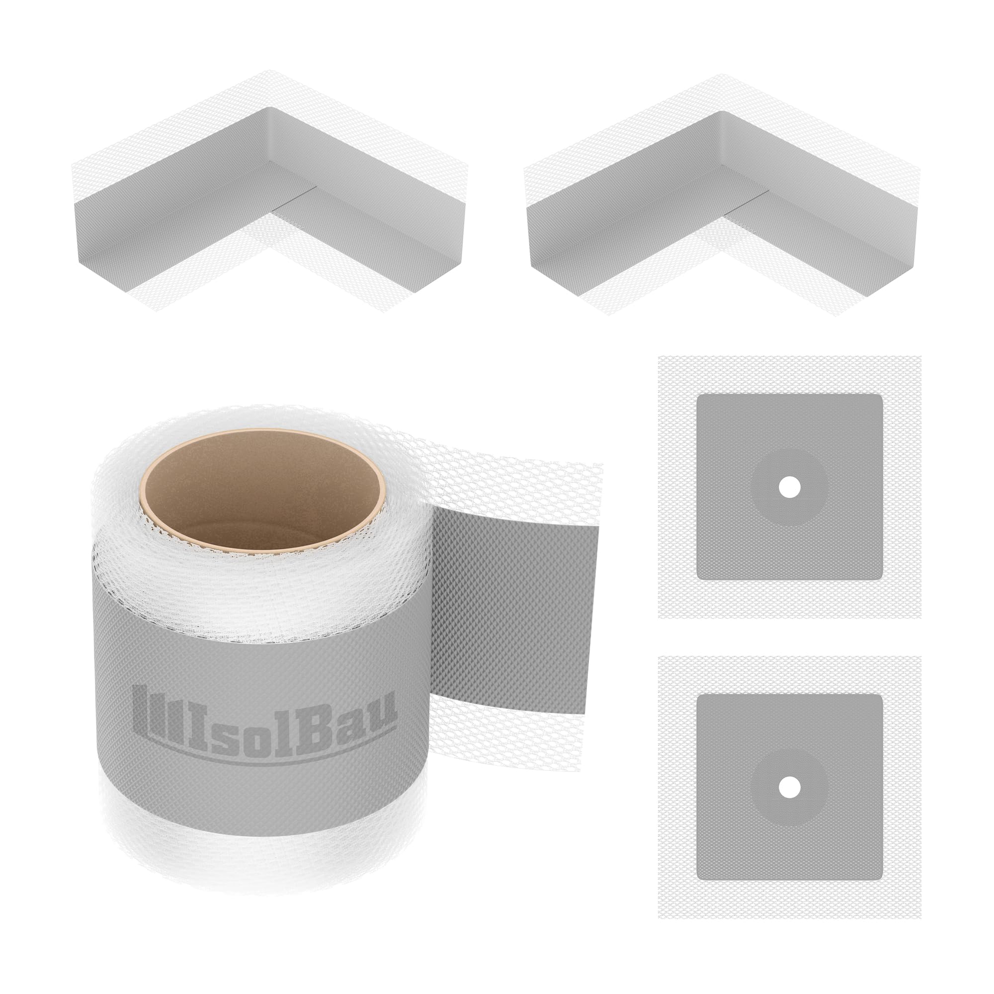 Isolbau Kit de ruban d'étanchéité 107 g pour l'intérieur et l'extérieur avec bande d'étanchéité de 5 m, 2 coins intérieurs, 2 manchettes murales, étanchéité pour douche, salle de bain, cuisine, mur