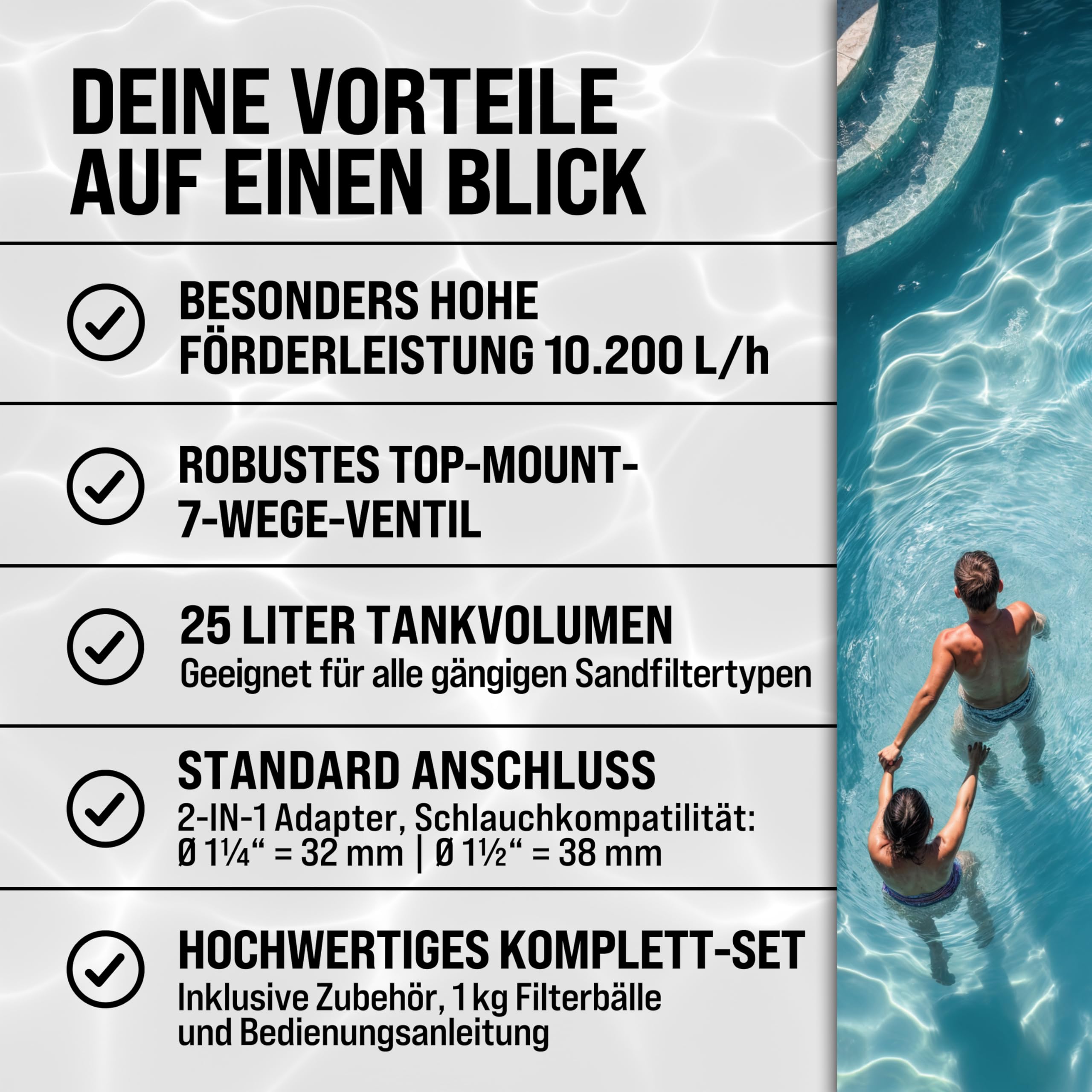 MONZANA® Sandfilteranlage SF102K 10.200 l/h bis 35.000L Pool inkl Filterbällen 7 Wege Ventil 2in1 Adapter Ø32-38mm 400W Filteranlage Pumpe Filterkessel