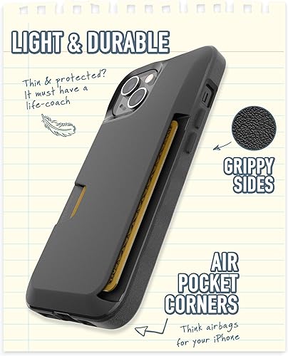 Miniatura 3 de Smartish - Funda tipo cartera para iPhone 13, diseño de cartera volumen. 1 tarjetero de crédito delgado + protector Lazo negro