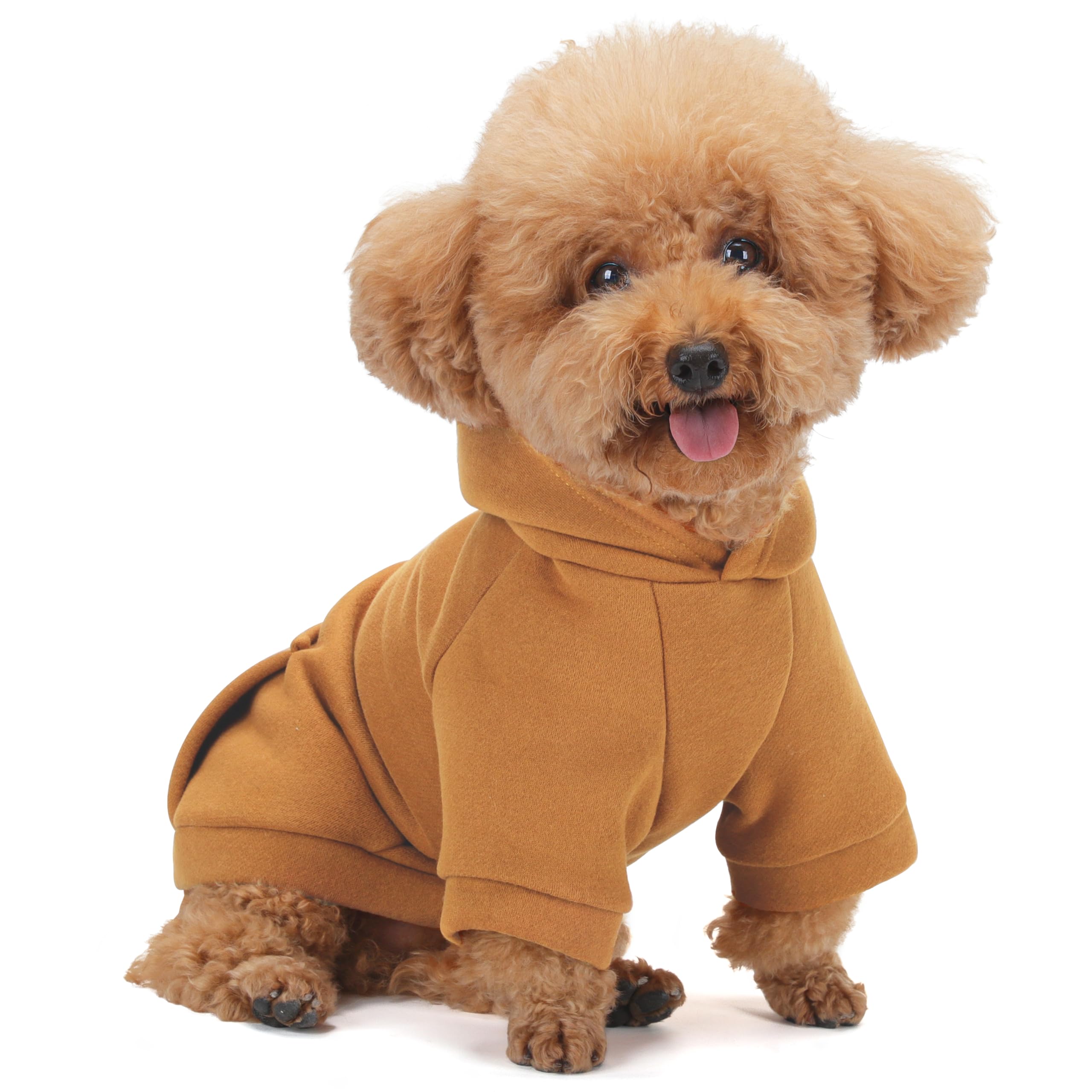 Winter Dog Hoodie with Pockets - Solid Color Polycotton Sweatshirt for Small, Medium, and Large Dogs - Soft, Warm, Cozy Pet Clothing for Cold Weather - Ideal for Outdoor Walks.Camel-XS