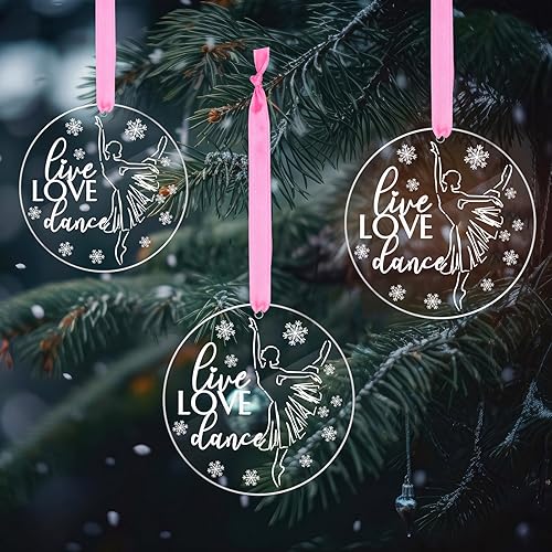 Vista 3 de Roowest 36 Pieces Christmas Ballet Dancer Ornament Decoration Ballerina Round Acrylic Hanging Ornament with Pink Ribbons for Christmas Tree Xmas