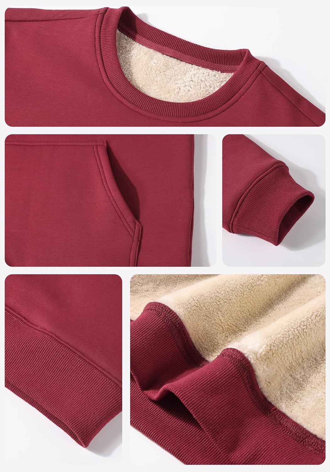 Men's Fleece Lined Sweatshirts Warm Winter Long Sleeve Crewneck Sweater Thermal Pullover with Pocket - Image 4