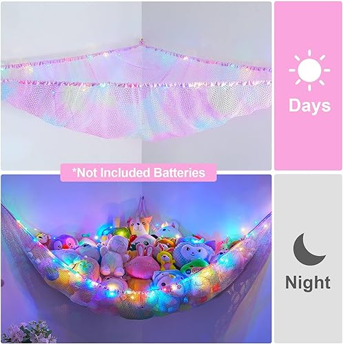 Miniatura 5 de Beinou Red de animales de peluche o hamaca para niños, organizador de almacenamiento de juguetes de malla colgante, soporte de esquina para niñas,