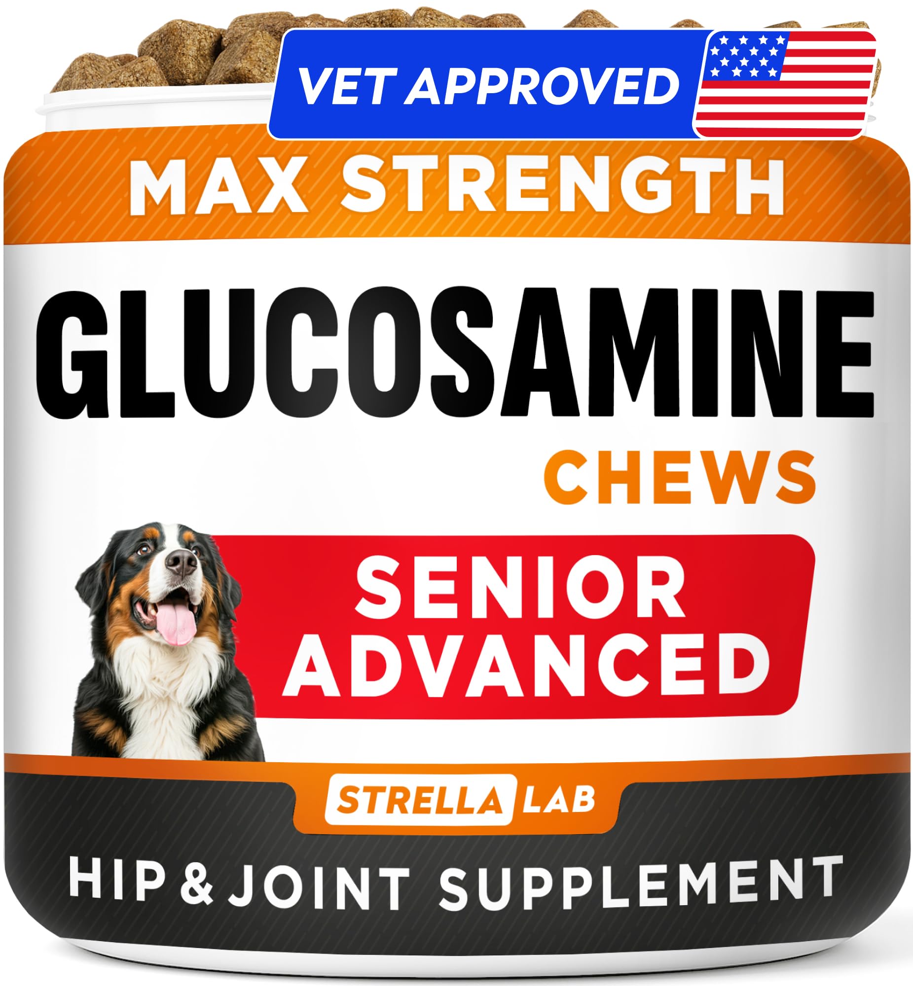 Senior Advanced Glucosamine Chondroitin Joint Supplement For Dogs - Hip & Pain Relief Pills Large Small Breed Chews Canine Health Older Bacon Flavor-120Ct