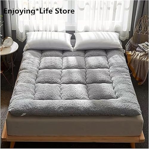 Miniatura 3 de wsqlh Colchón suave de tatami de cordero y cachemira para adultos, cubrecolchón grueso y cálido con correas, colchón de cama tamaño individual,