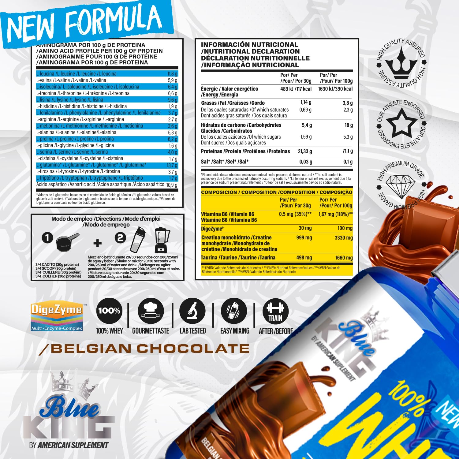 Whey Blueking Proteins | Białko na masę mięśniową | Whey Protein | Zawiera kreatynę | 1,8 kg | Zapobiega katabolizmowi | Moc Siła i wydajność | Czekolada