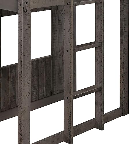 Miniatura 9 de Literas individuales para niños pequeños, literas de madera con ventana de techo, escalera de barandilla, para niñas y niños, no requiere caja de