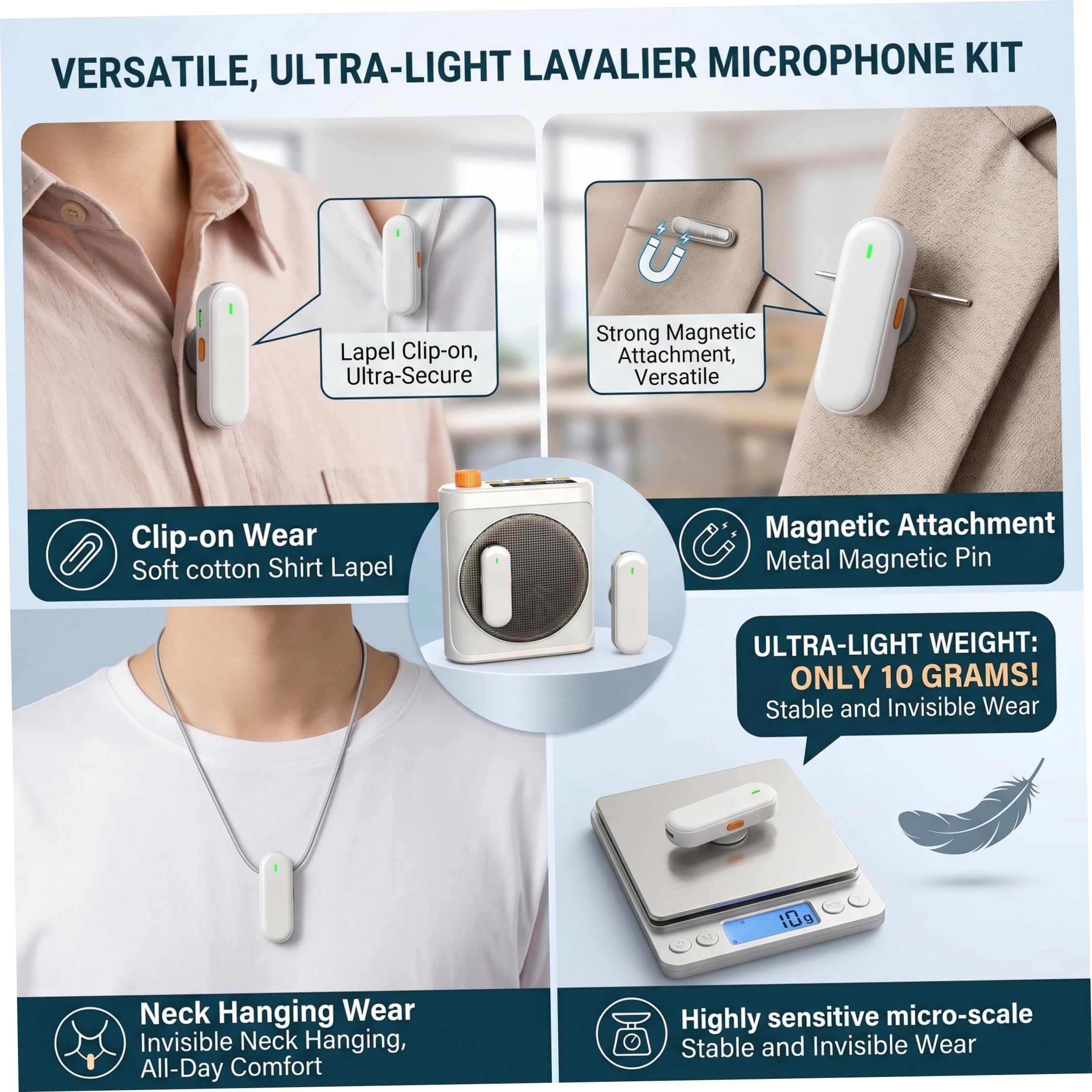 Amplificatore vocale per insegnanti, amplificatore vocale wireless con doppio microfono, suono portatile per insegnanti e aule - Bianco