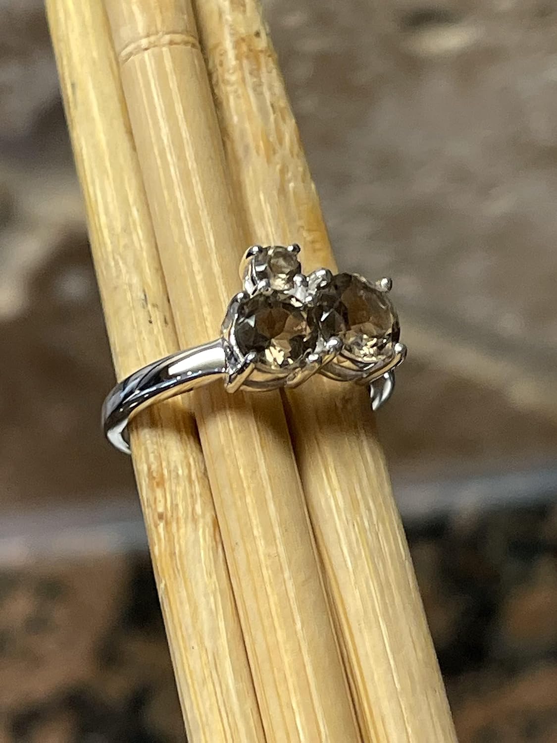 Genuine 2ct Smoky Topaz 925 Solid Sterling Silver Ring Size 5, 6, 7, 8, 9