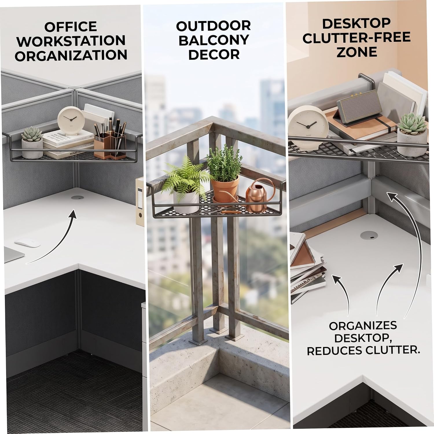 Cubicle Corner Shelf, No-Drill Hanging Shelf Plant Holder, Black