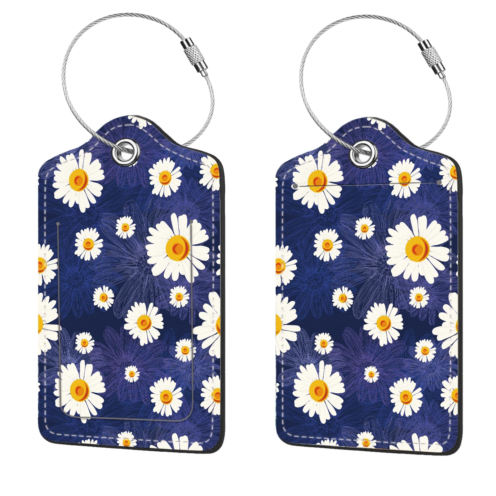 2 Pcs Luggage Tags for Suitcase, Cute Unique PU Leather Travel Bag Tag with Privacy Cover ID Label Address Card and Durable Metal Ring Suitable for