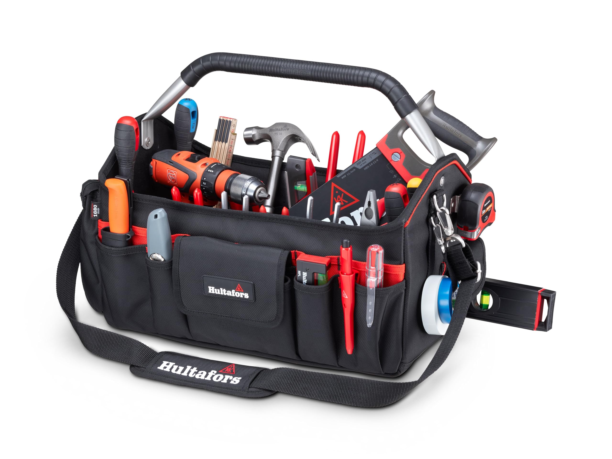Hultafors 590140 Porte-outils ouvert avec 35 compartiments avec bandoulière réglable pour ranger et transporter des outils