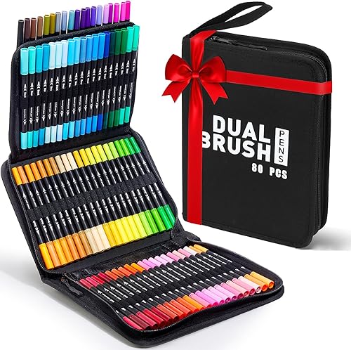 80 marcadores para colorear para adultos, sin sangrado, doble punta fina y rotuladores de pincel, juego de marcadores de colores artísticos para