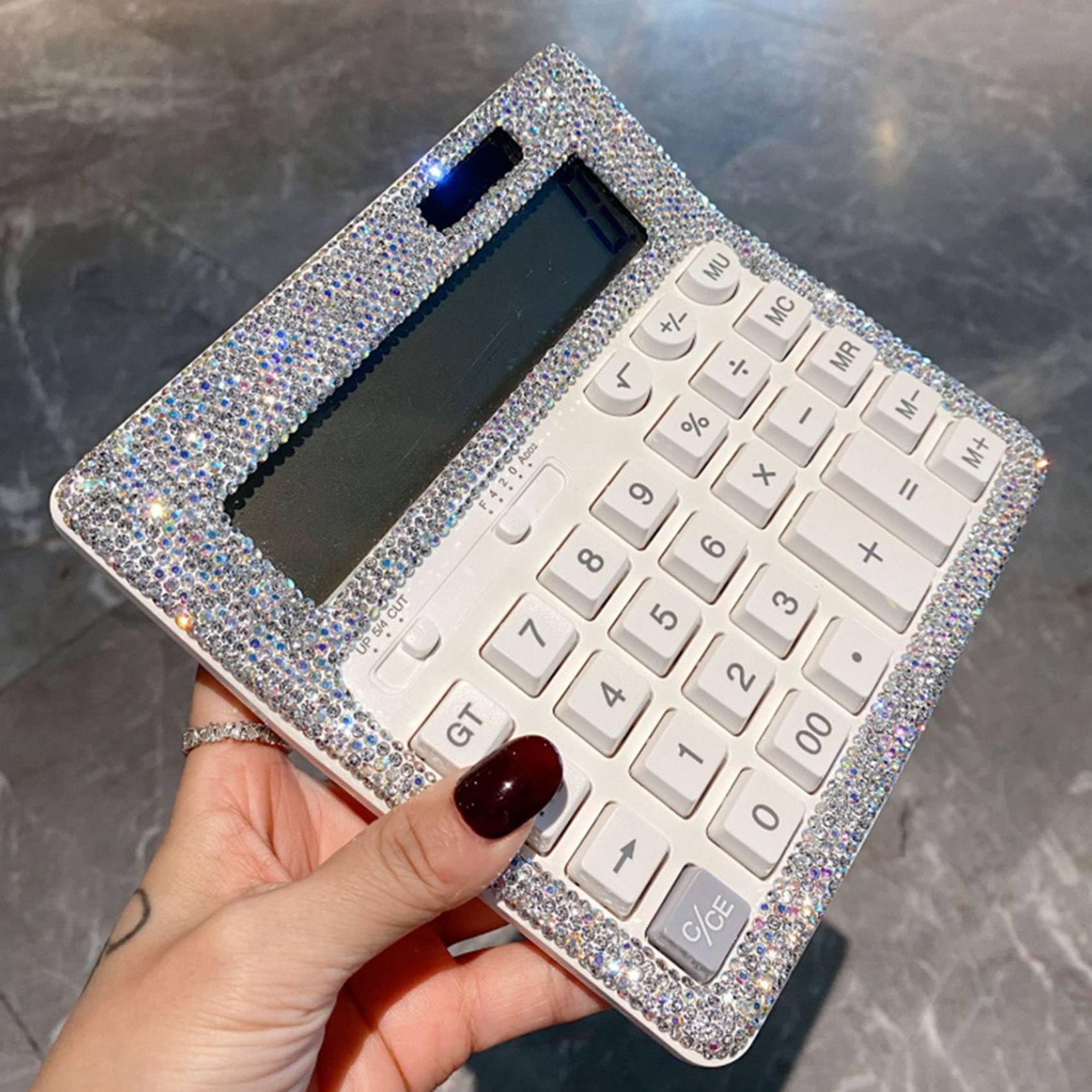2X Calcolatrice con Cristalli di Strass, Calcolatrice da Tavolo Standard con Display LCD, Calcolatrice Lucida A Batteria e A Energia Solare