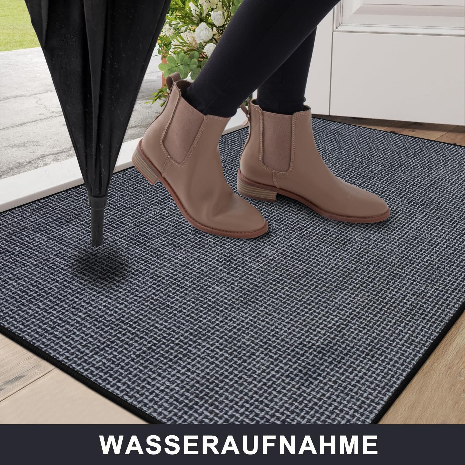 Fussmatte Innen 80 x 120 cm, Schmutzfangmatte Innen Waschbar, Schlanke rutschfeste Fußmatte, Eingangsmatte, Türmatte Saugstarke Fußabtreter, Teppich für Eingang, Haustür, Außen (Grau)