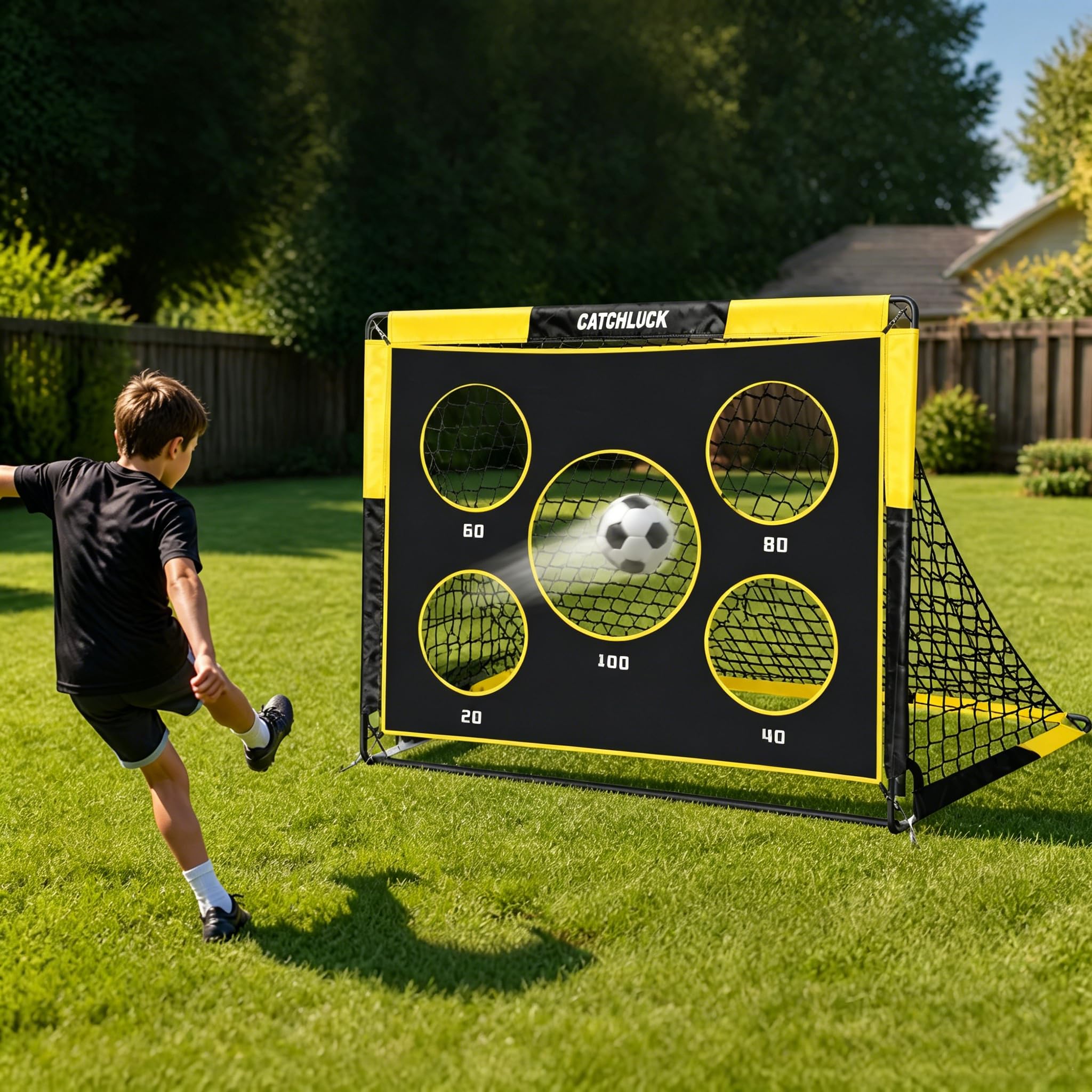 Porta da calcio per giardino e bambini, porta da calcio 2 in 1, porta da calcio pop up, con 5 fori e borsa per il trasporto, chiodi da terra