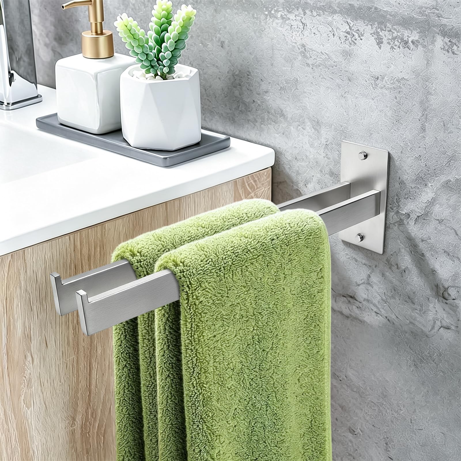 Silver Drill-Free Bathroom Towel Racks 2 Installation Methods Double Adhesive Towel Bar 304 Stainless Steel 39 cm Towel Hanger Bathroom Wall with 2PCS Adhesive for Bathroom and Kitchen