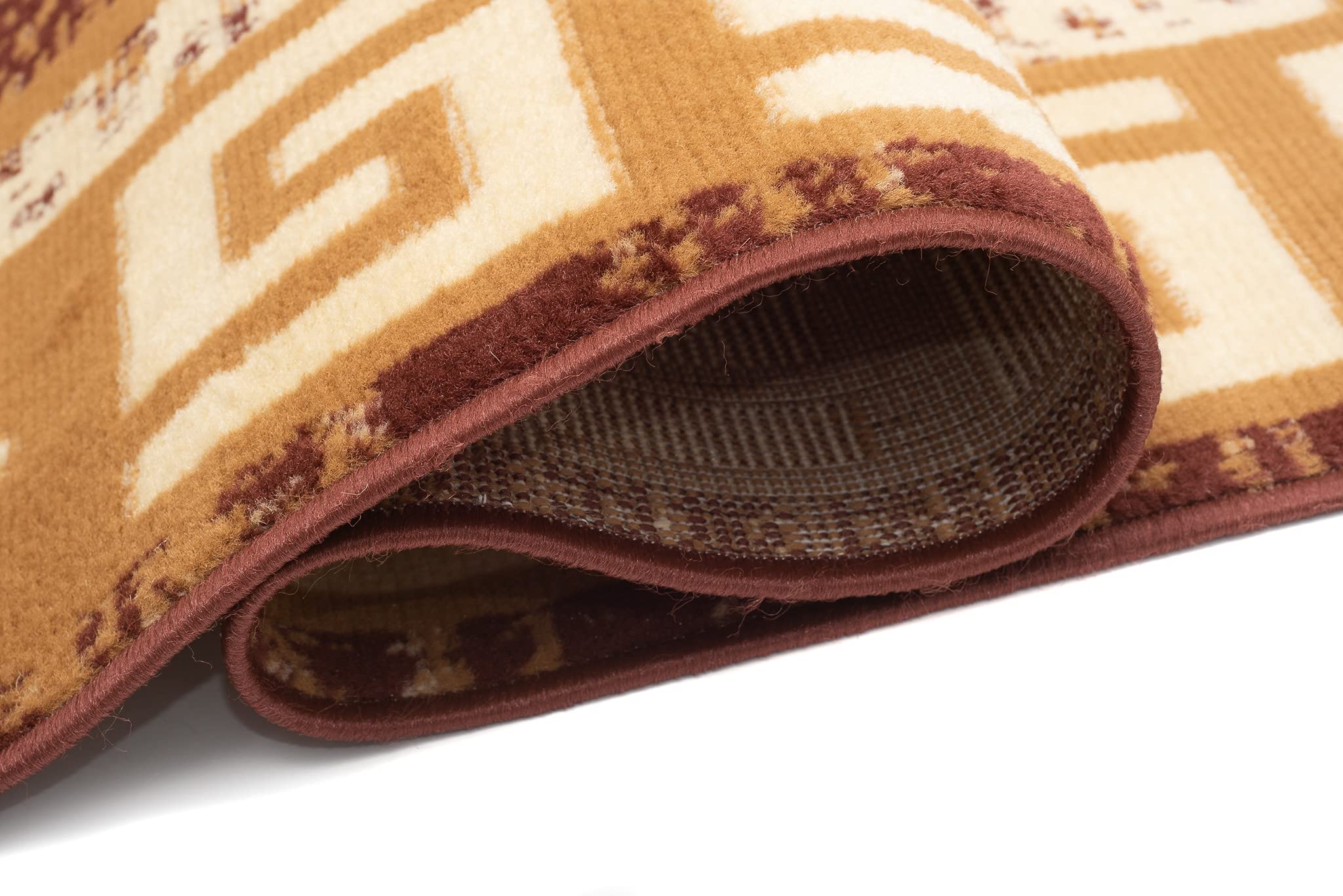 TAPISO Atena Tapis de Salon Chambre Ado Design Moderne Marron Sable Motif Grec Bordé Doux Fin Poil Court 140 x 200 cm