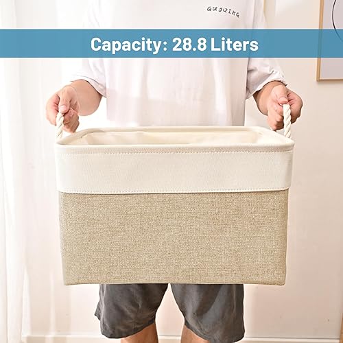 Miniatura 6 de HOdo Home Contenedores de almacenamiento de tela con base inferior dura y 2 asas llamativas, canastas de almacenamiento plegables grandes de lona