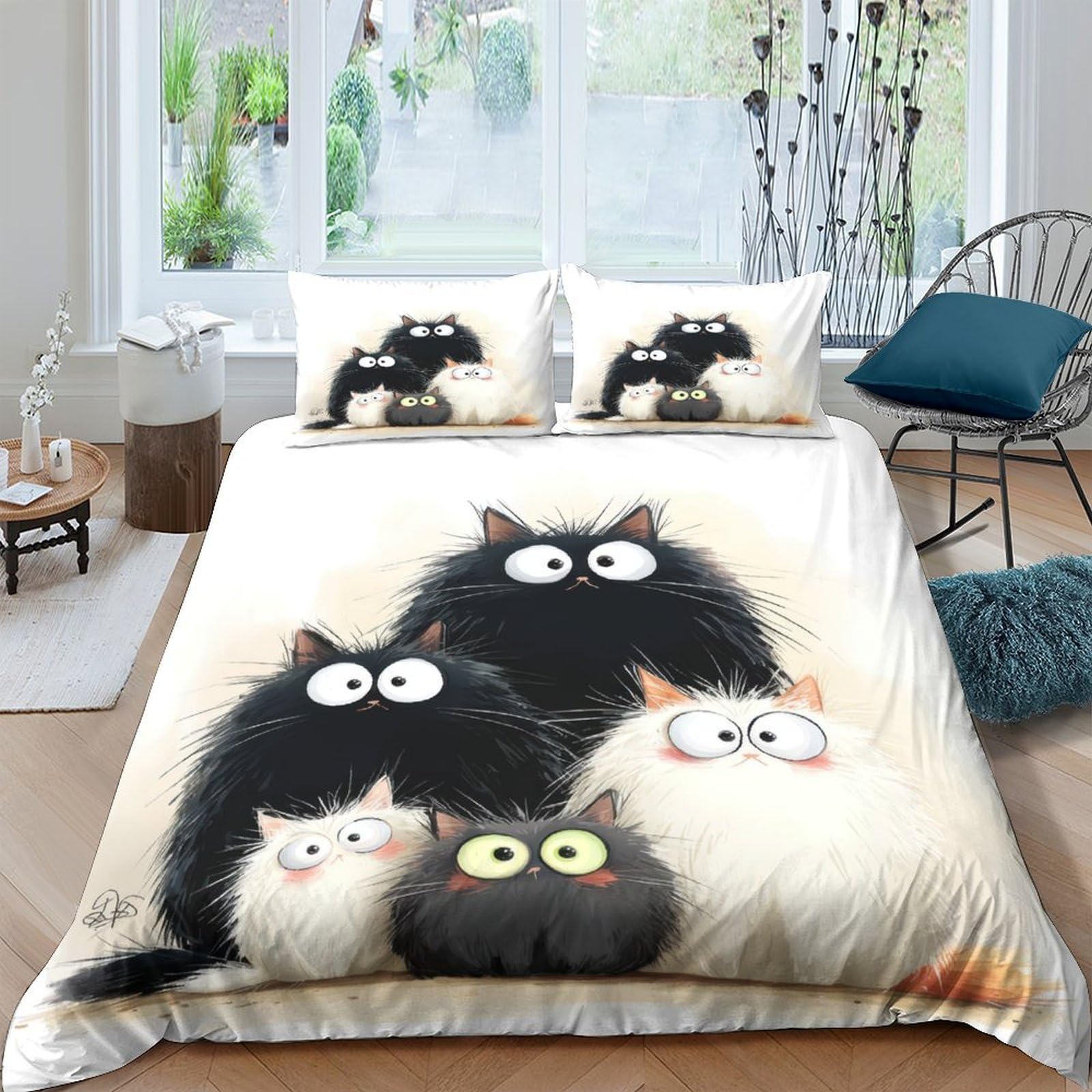 Ctjqhvkz Style-1 3D Printed Cartoon Black White Cat Fitted Sheet Microfiber Soft Mattress Cover For Bedroom Dorm Decoration Single（135X200cm）