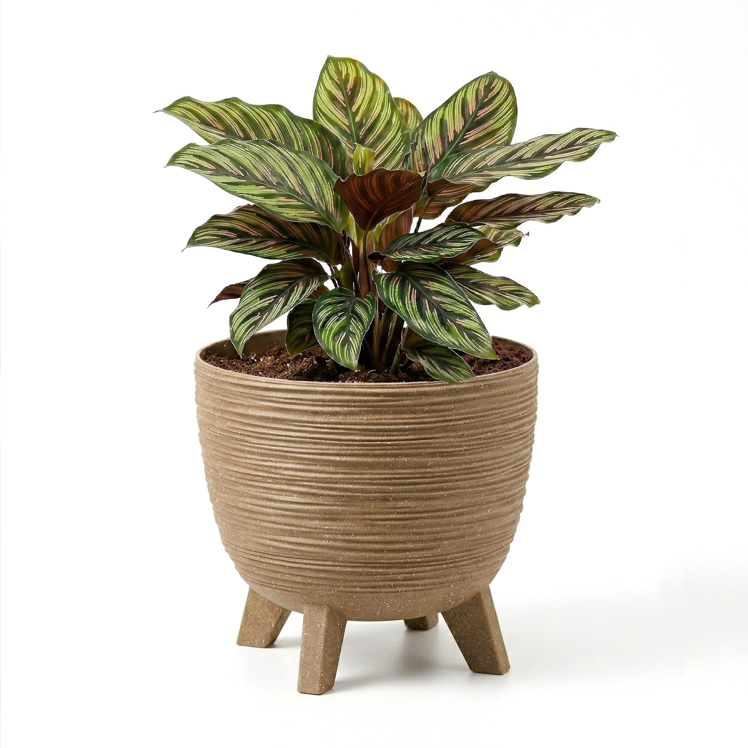 GEEZY Brown Plant Pot with Legs, 29 cm - Weather Resistant Indoor & Outdoor Planter - Modern Textured Flower Pot for Living Room, Garden & Patio