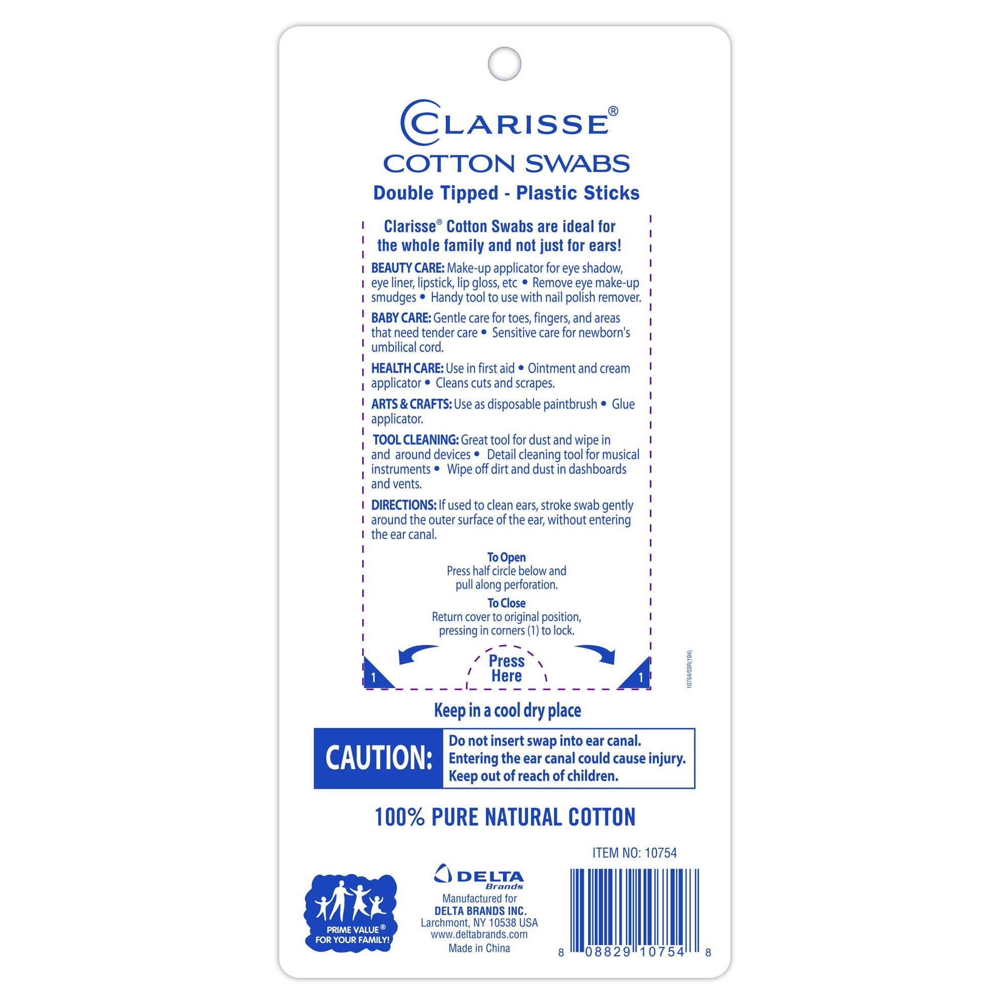 Clarisse Cotton Swabs Plastic Stick, 375 Count