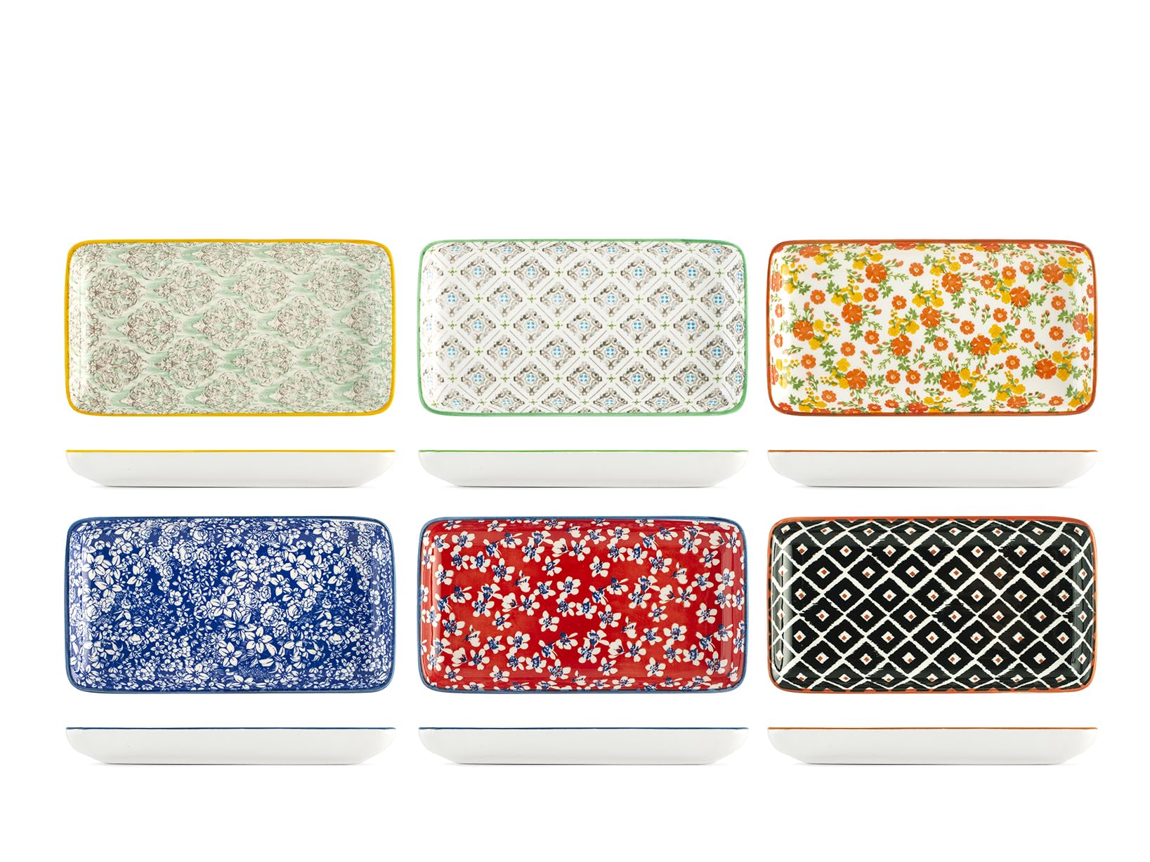 H&H Lot de 6 assiettes rectangulaires colorées 10 x 17,5 x 1,5 h