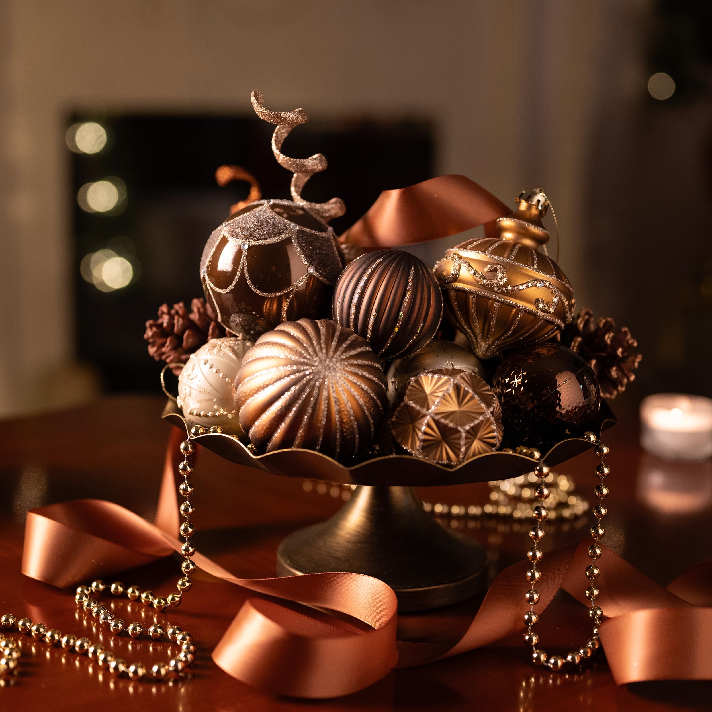Valery Madelyn Lot de 108 Boules de Noël incassables en cuivre et Or