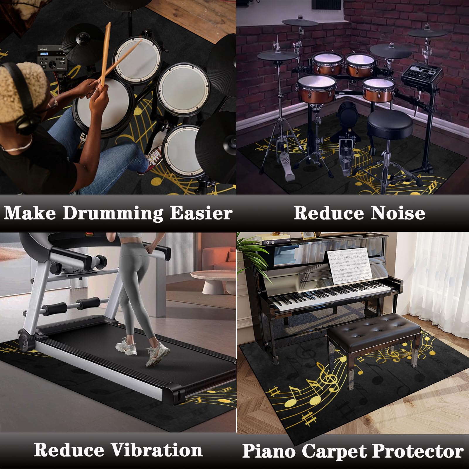 Tapis de Batterie Tapis de Tambour antidérapant 120 x 80 cm Tapis Batterie électronique, Tapis Insonorisé pour Grosse Caisse Batteries Caisse Claire Instruments de Musique Tapis de Sol