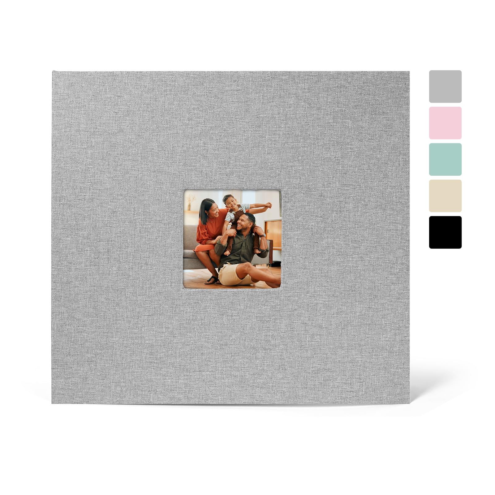 Raccoglitore a 3 anelli, 30 x 30 cm, copertina in lino, 30 tasche con custodie in plastica, 60 pagine, 30 x 30 cm, cartella artistica per matrimoni, baby adventure (grigio)
