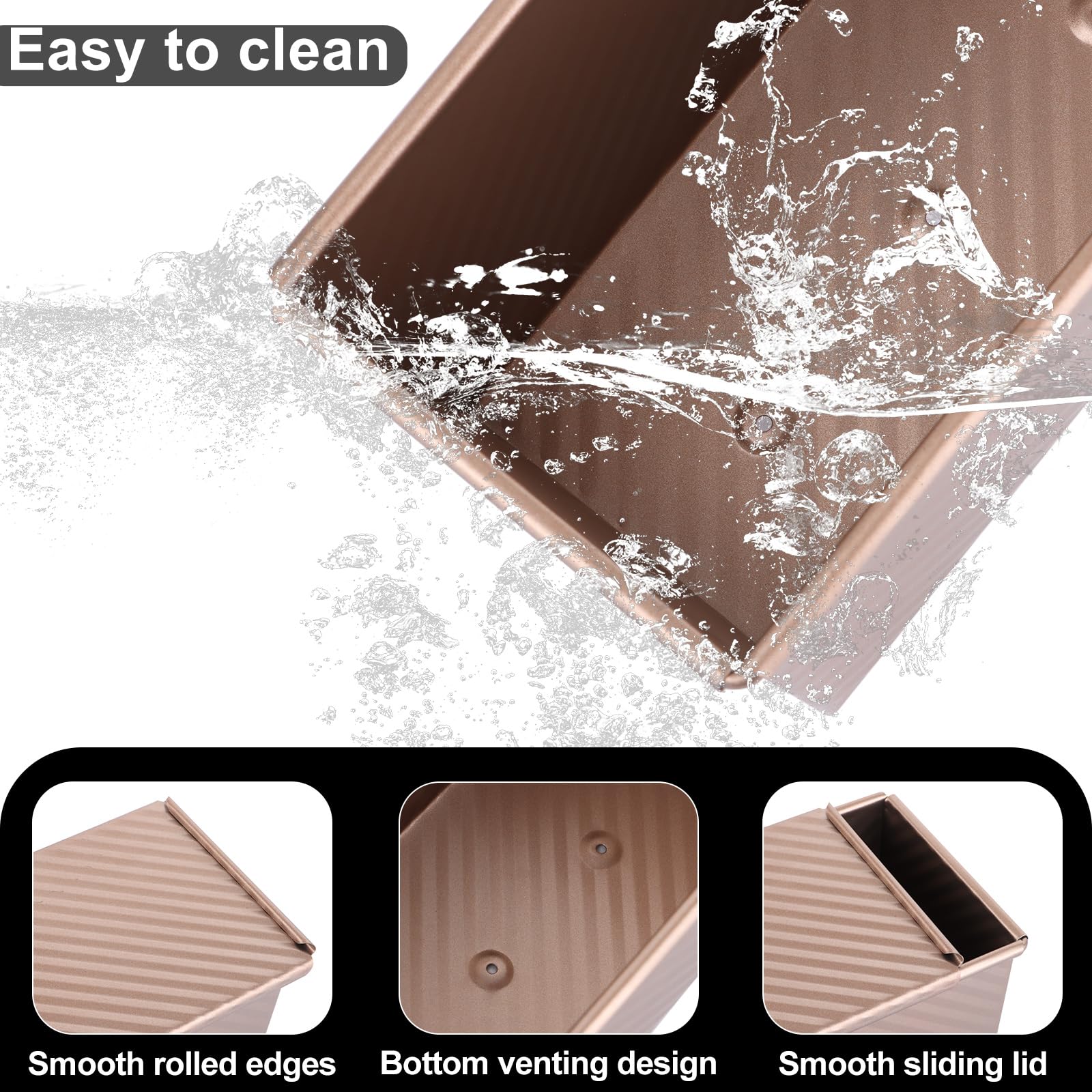 Acrux7 Paquete de 2 moldes para pan con tapa, capacidad de masa de 1 libra antiadherentes para hornear pan, caja de pan corrugado de acero al carbono con tapa para hornear pan, con juego de