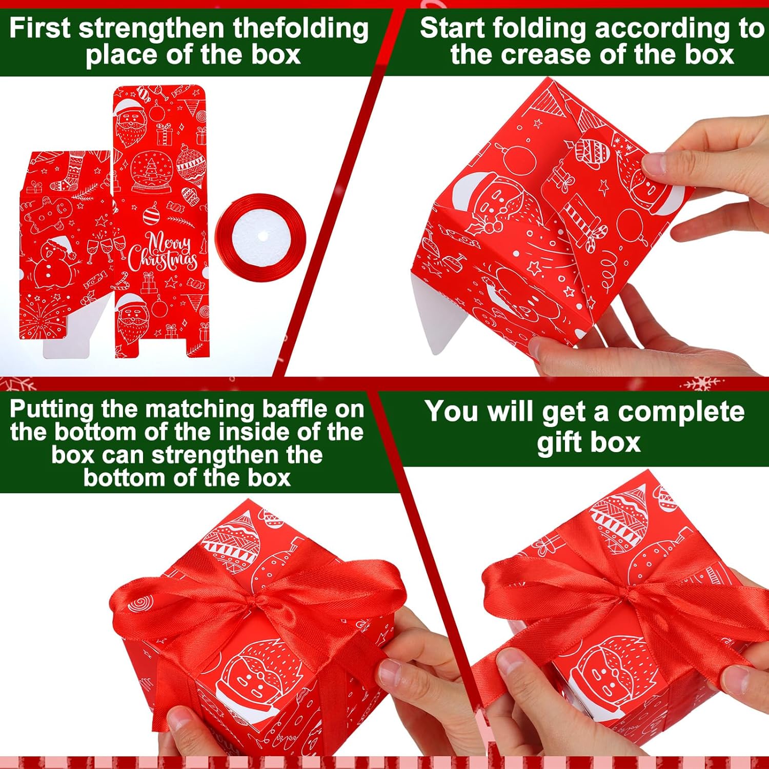 Cholemy 50 Pcs Christmas Gift Boxes with Lids Small Red 4x4x4 Christmas Candy Boxes with 3 Roll Red Ribbon Xmas Party Gifts for Holiday Sweets Chocolate Cookie Treat Presents Wrapping - Image 4