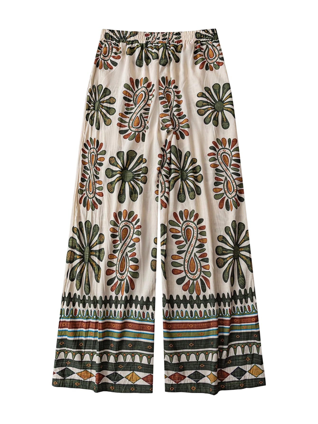 GORGLITTER Womens Wide Leg Pants Casual Floral Graphic Baggy Palazzo Pants Bohemian Summer Beach Trousers