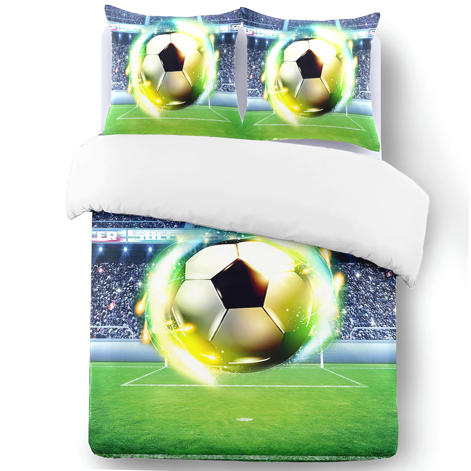 Yzehomijia Football Kids Duvet Cover Sets 220x240cm + 2 Pillowcases 65x65cm, Machine Washable Microfibre, Zip Fastening - Image 4