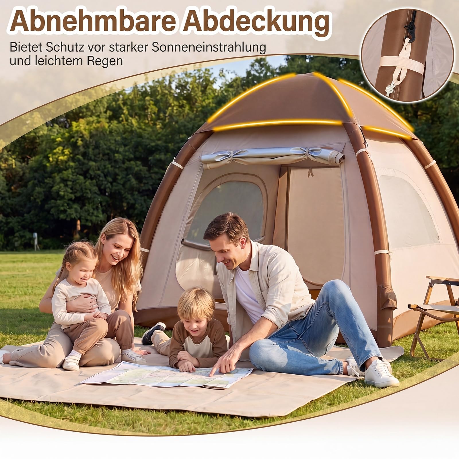 COSTWAY Aufblasbares Campingzelt für 2-4 Personen, wasserfestes Luftzelt mit Dachfenster, 2 Türen & Netzfenstern, Familienzelt inkl. Tragetasche & Luftpumpe, für Camping & Wandern, 208 x 208 x 196cm