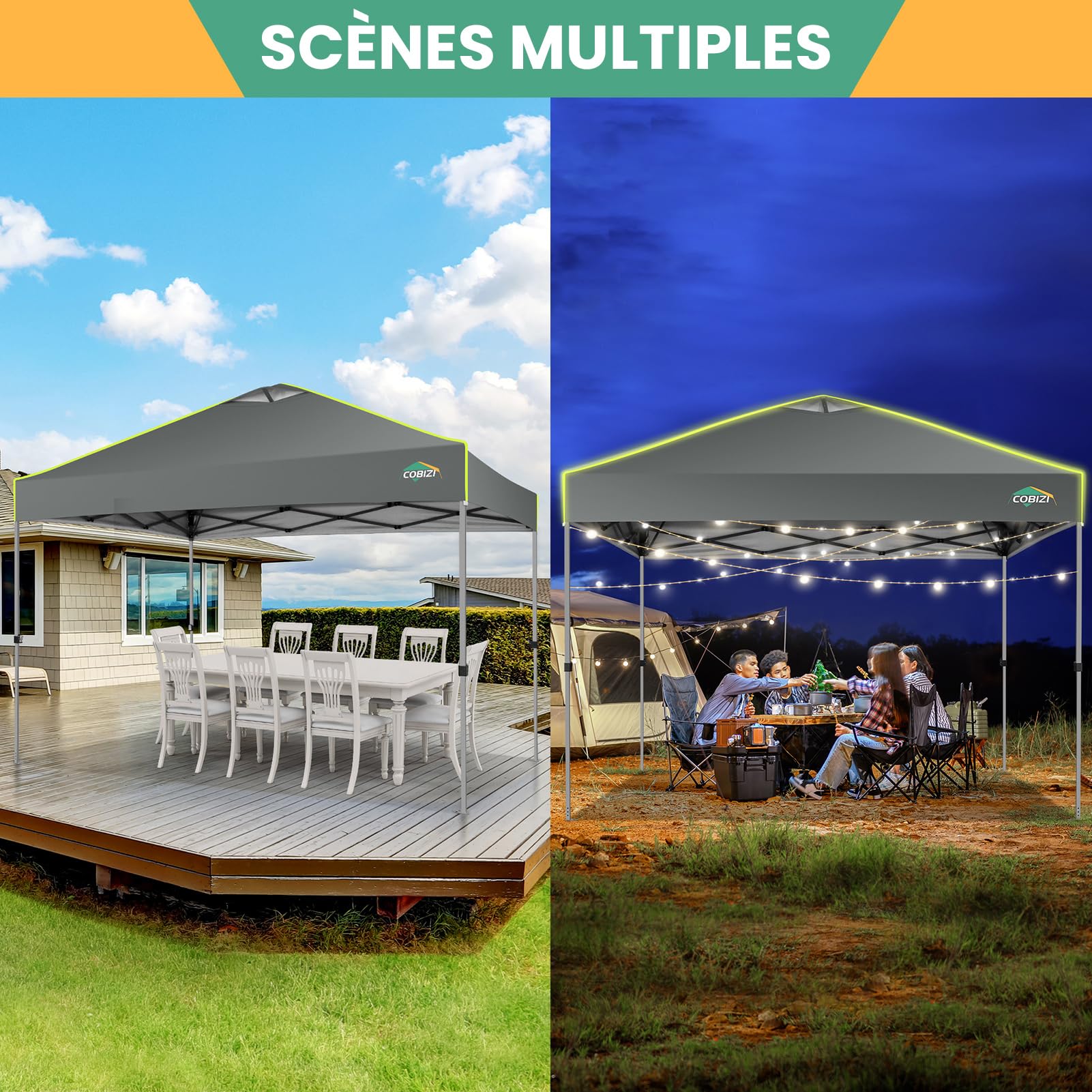 COBIZI Pavillon 3x3 Faltpavillon wasserdicht Winterfest, EIN-Tasten-Zentralverriegelung Partyzelt Faltbar Anti-UV mit Fluoreszierenden Streifen, 4 Seitenwänden, 3 Höhenverstellbar,Gartenzelt, Grau | Ein-Knopf-Zentralverriegelung, 4 SeitenwäNde, UV-Schutz,