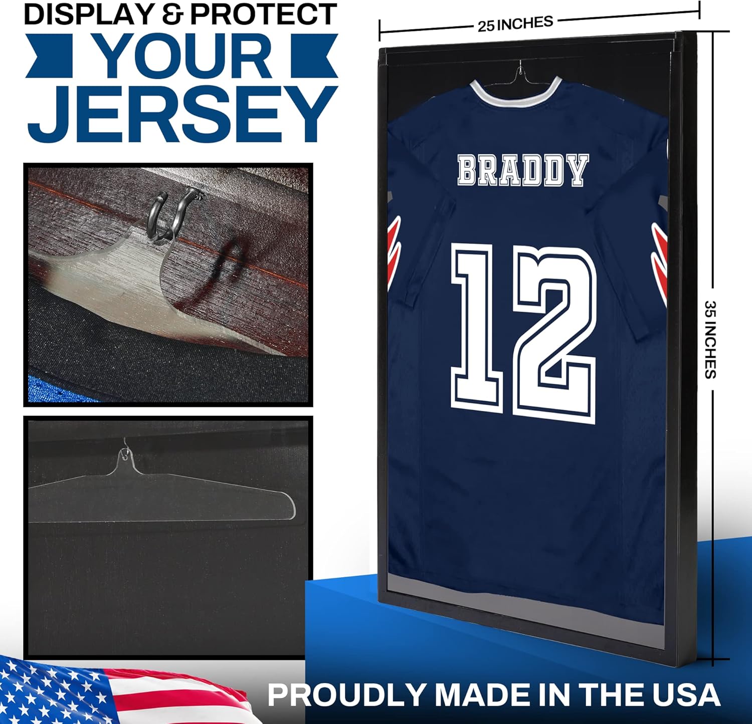 PENNZONI Jersey Display Frame Case, Acrylic Shadow Box for Jersey Display, Football, Baseball, Basketball, Soccer, Hockey Sports Display Case, Black