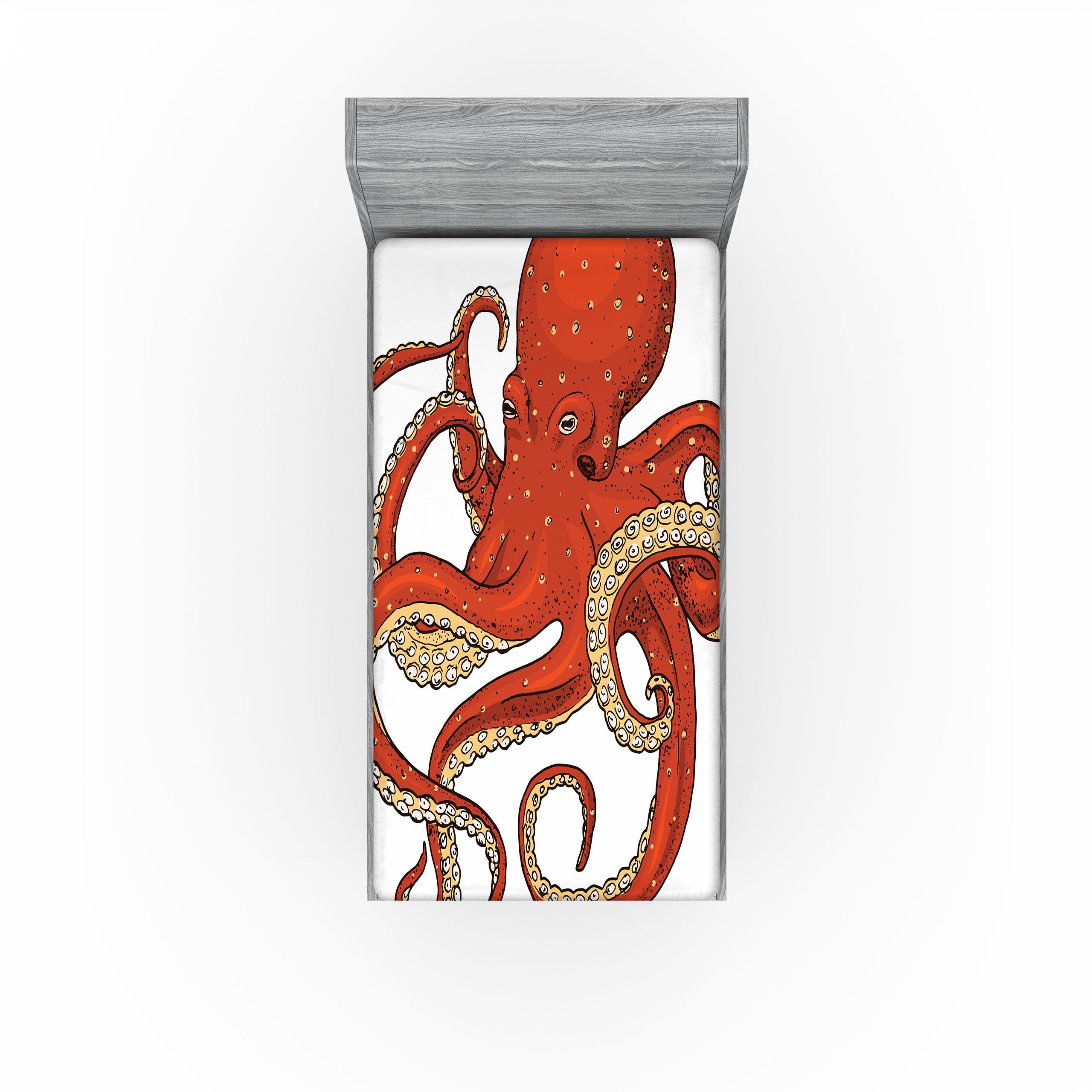 Ambesonne Nautical Tattoo 2 Pack Fitted Sheet, Octopus Drawing, Bed Cover All-Round Elastic Deep Pockets 2 Pieces, Package Contains 2 Twin XL Size Fitted Sheets, Eggshell