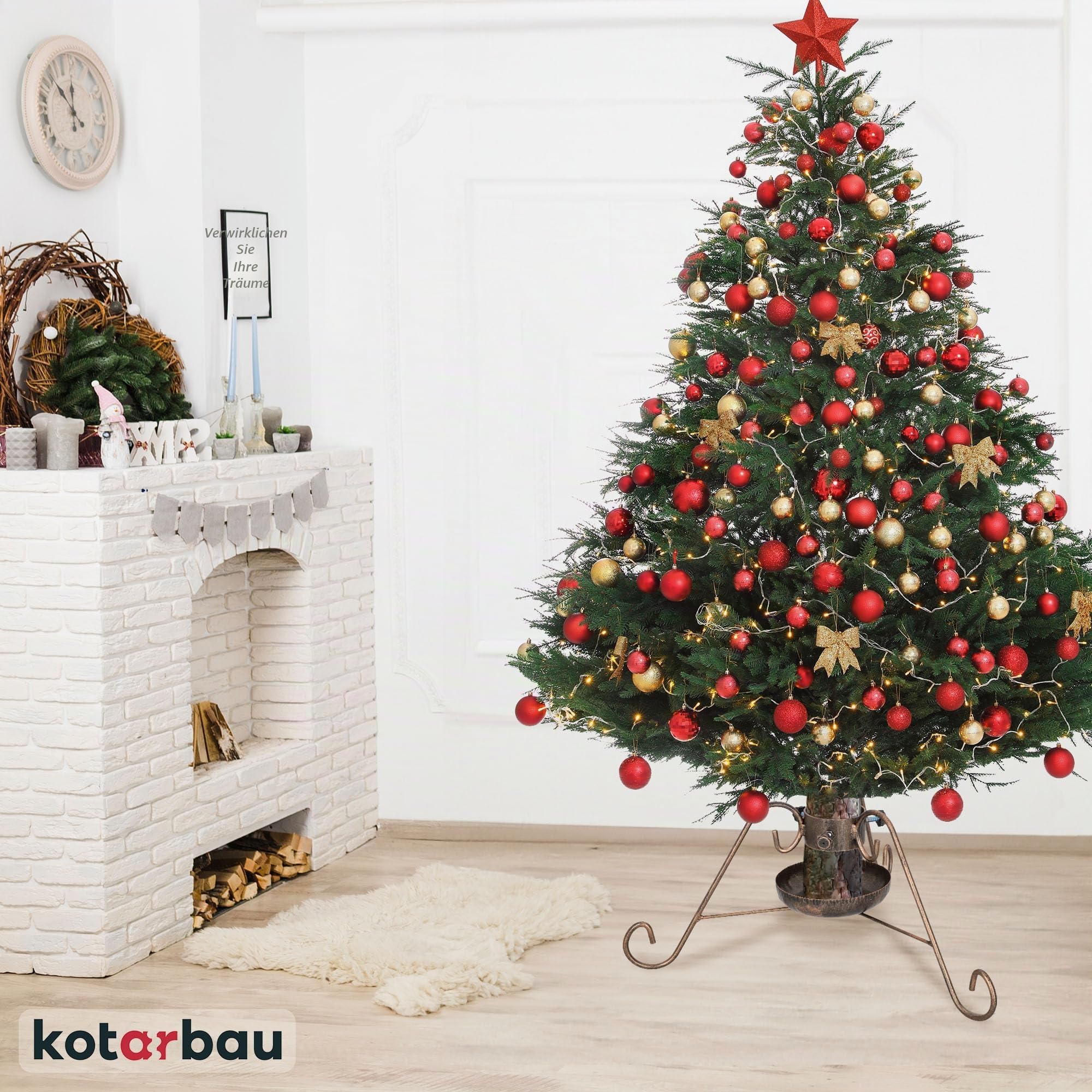KOTARBAU® Weihnachtsbaumständer mit Wassertank ⌀ 80 mm Christbaumständer Altgold Stahl mit Wasserbehälter Tannenbaumständer Baumständer Weihnachten Weihnachtsbaum Ständer Weihnachtsbaumhalterung