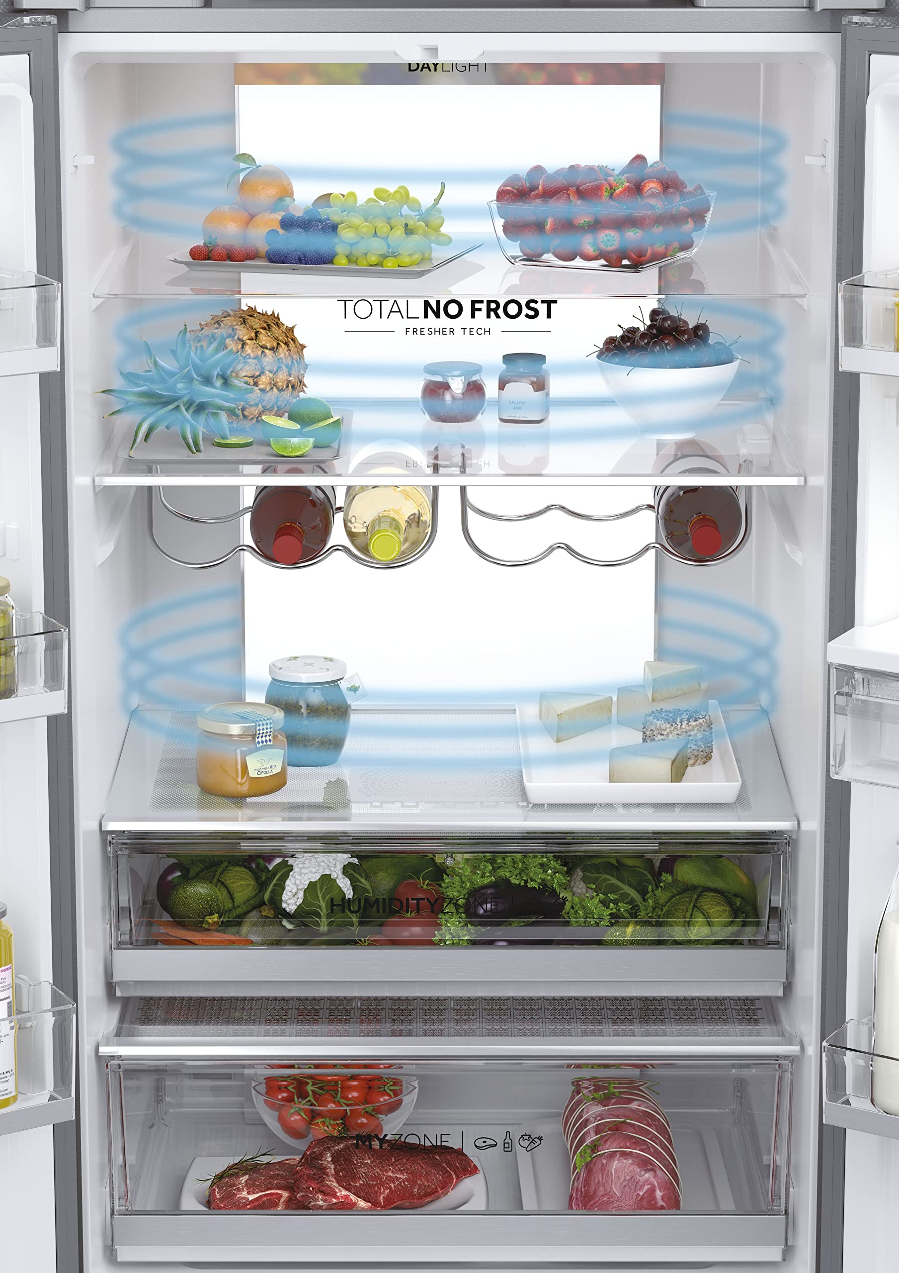 Haier HFW7720EWMP Réfrigérateur combiné - Pose libre, 477L, My Zone Plus, Humidity Zone, Fontaine à eau, Smart Home (Wi-Fi), Gris, Classe E