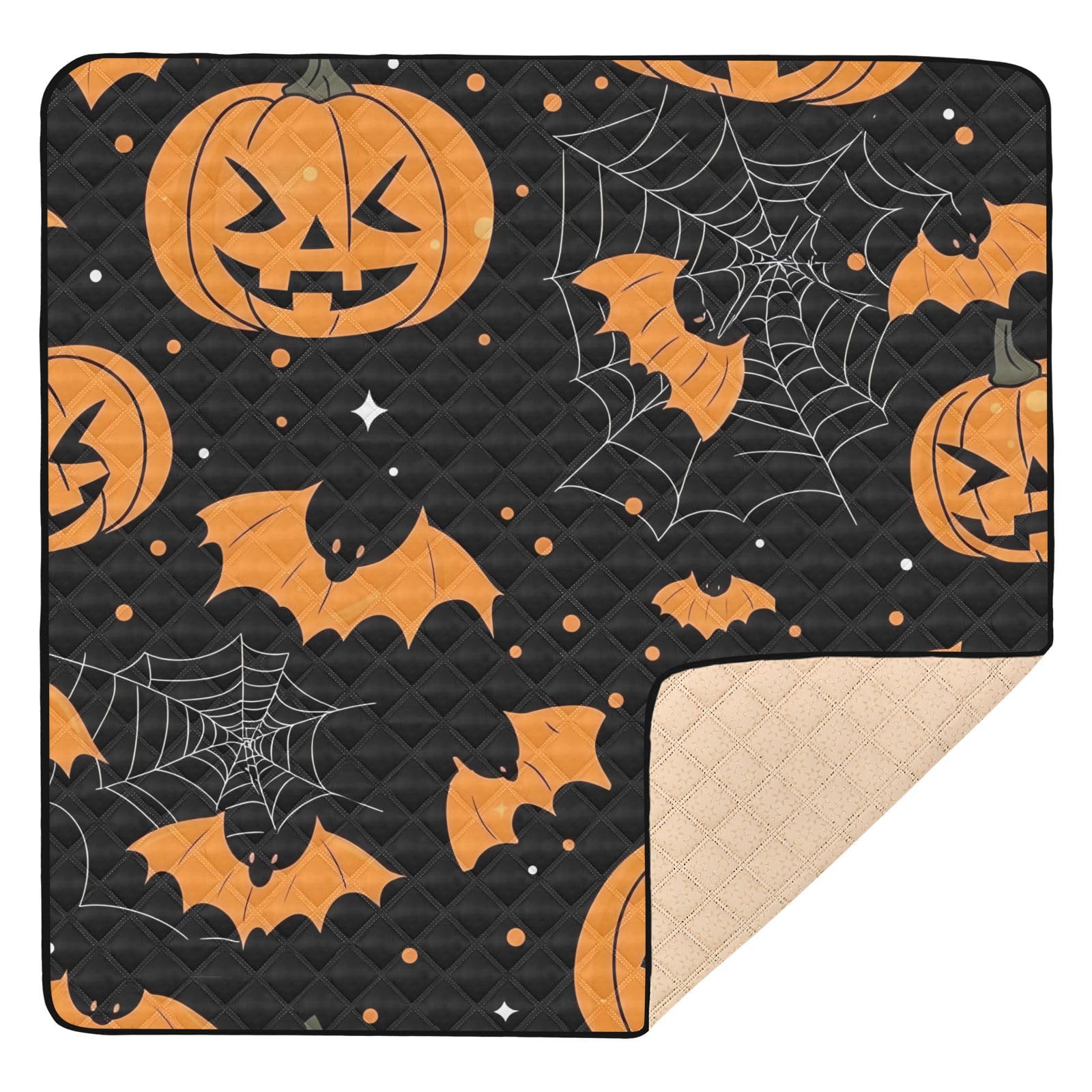 BOESI Doodle Halloween Pumpkin Baby Play Mat, 50“ X 50” Washable Folding Crawling Mat, Baby Floor Mat, Soft, Non-Slip