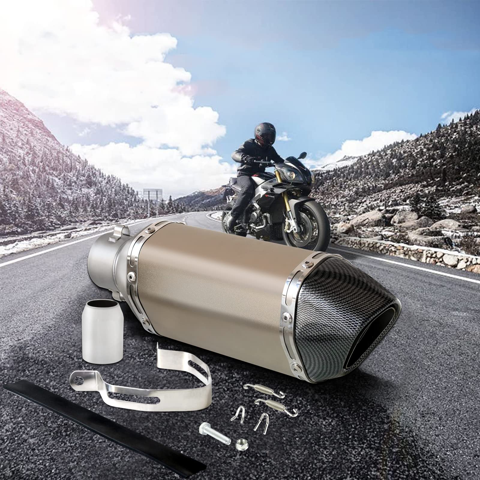 Tubo di Scarico Silenziatore Moto da 31 cm, Universale con Interfaccia 38-51MM per Moto da Cross e da Strada, Scooter, Quad
