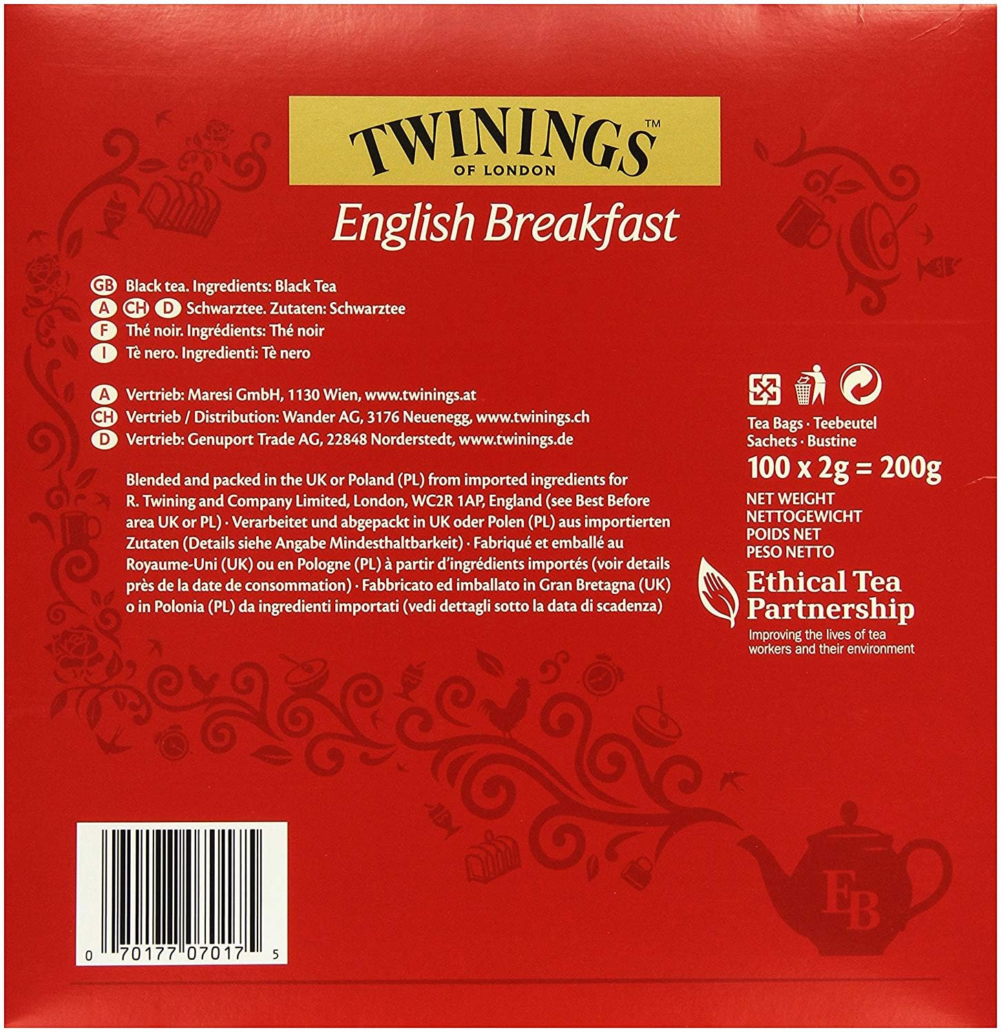 Twinings English Breakfast 400 saszetek, 4 pudełka po 100 torebek herbaty