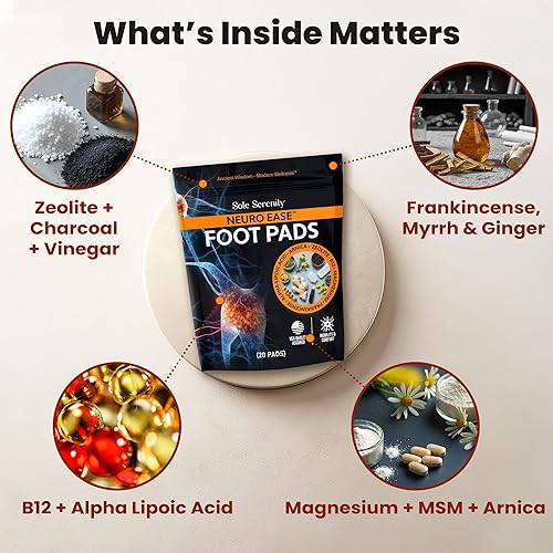 Miniatura 3 de Sole Serenity NeuroEase - Almohadillas para pies NerveHealth, B12, ácido alfa lipoico, magnesio, incienso, árnica y zeolita para espalda, manos,